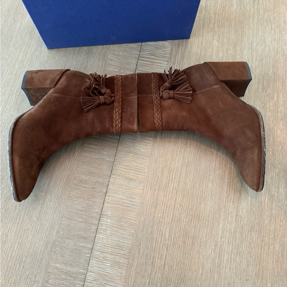 Stuart Weitzman Tazxie Block Heel Boots Walnut Brown Suede Sz 7M - Picture 8 of 15
